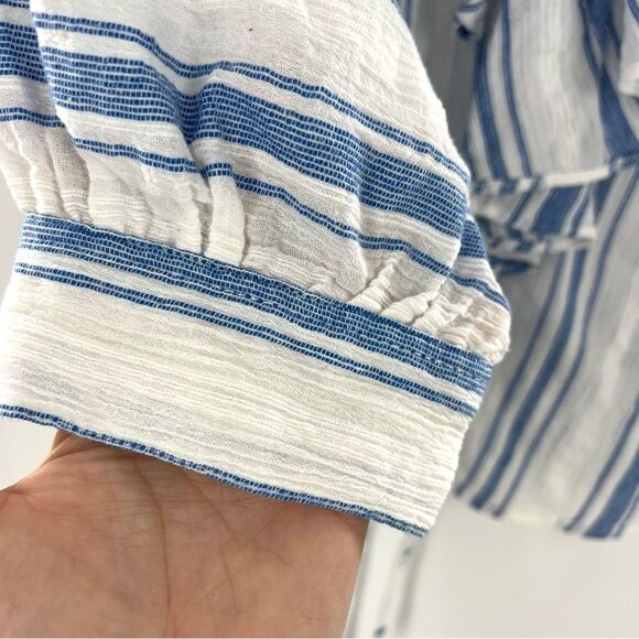 Antik Batik Serifos Ruffled Blue Striped Cotton Gauze Blouse Size L/42 - Picture 5 of 14